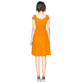 Women's Polyester Solid V Neck Cap Sleeve off Shoulder Dress (Yellow)