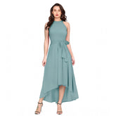 Pista polyester sleeveless halter neck dress, solid design for women's summer wear