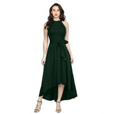 Green polyester sleeveless halter neck dress
