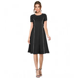 Women's Knitting stretchable Solid Round Neck Cap Sleeve Dress (Black)