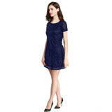 Women's Rasal Solid Round Neck Cap Sleeve Dress (Blue)