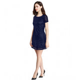 Blue Rasal solid round neck cap sleeve dress for women, stylish casual wear