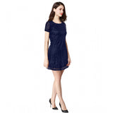 Blue Rasal solid round neck cap sleeve dress for women