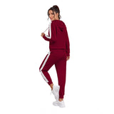 Maroon knitting stretchable full sleeve track suit with hooded neck - solid design for women's activewear