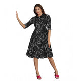 Black ruby cotton printed shirt collar 3/4 sleeve dress - fashionable women's apparel accessory