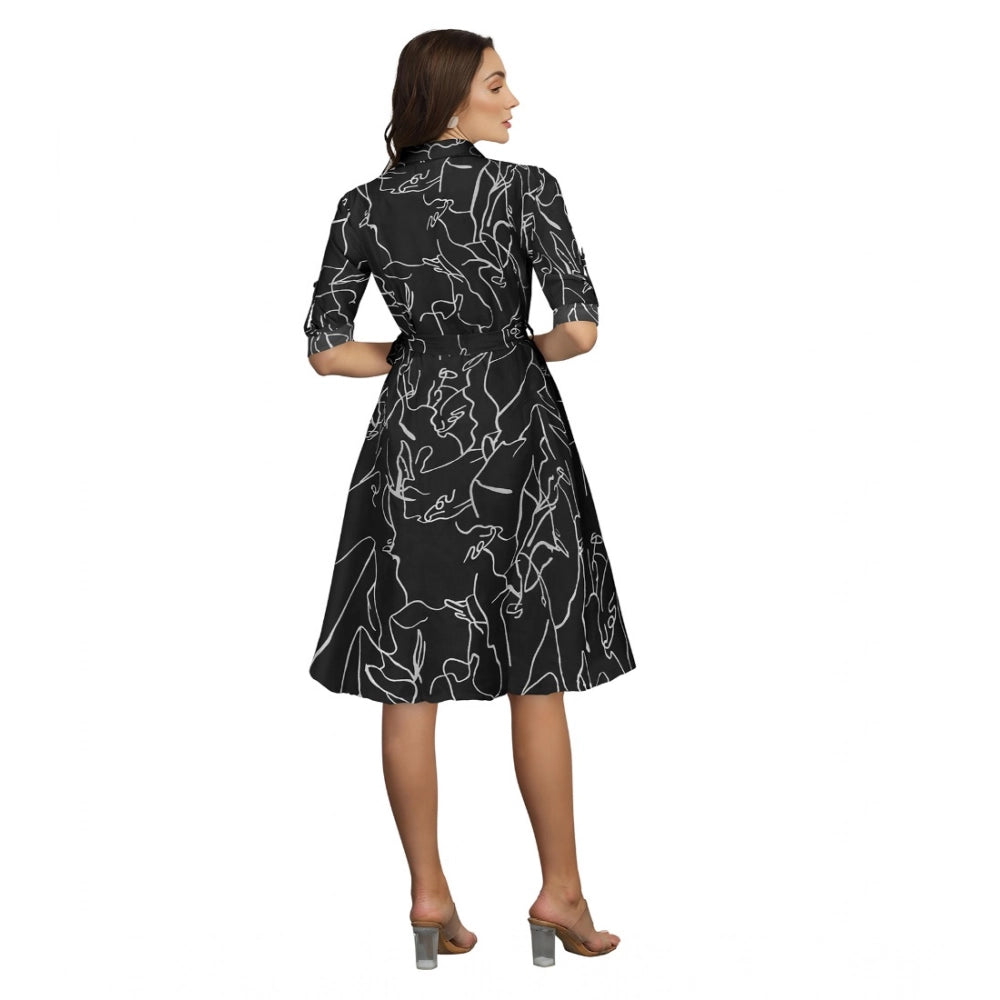 Black Ruby Cotton Printed Shirt Collar 3/4th Sleeve Dress - Fashionable women's attire with intricate pattern