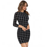 Black polyester high neck full sleeve dress - solid design for women's formal wear