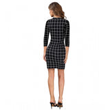 Black polyester solid high neck full sleeve dress, ideal for formal events