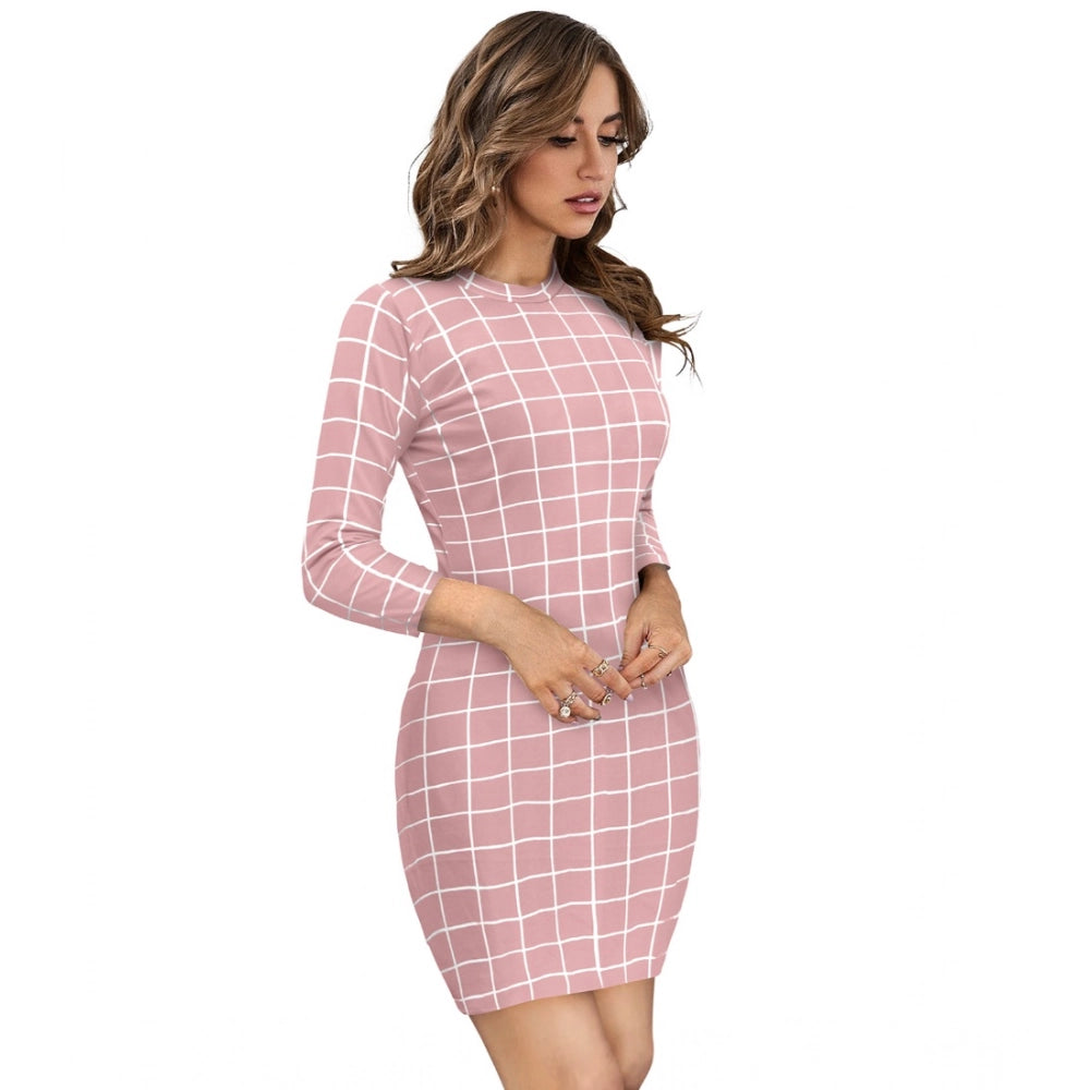 Peach polyester high neck full sleeve dress - solid style for women's formal wear