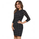 Black polyester high neck full sleeve dress, solid design for women's formal wear