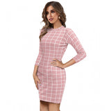 Peach polyester high neck, full sleeve dress for women - solid pattern, suitable for various occasions