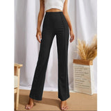 Black polyester solid regular fit women's pant for everyday wear