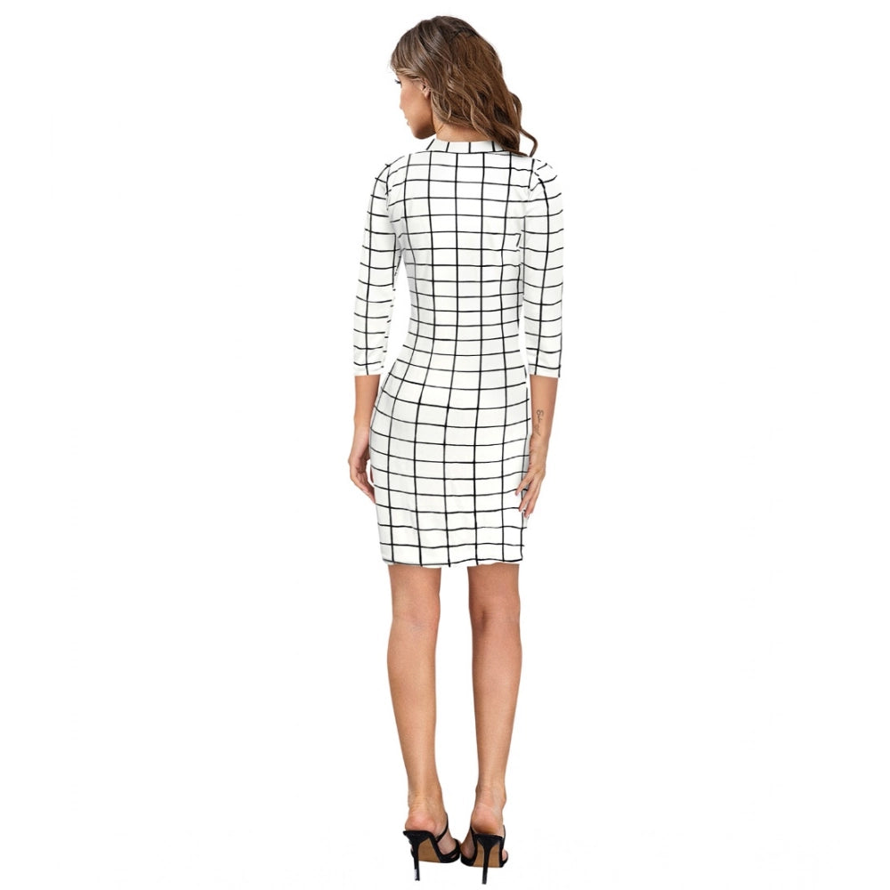 White polyester solid high neck full sleeve dress for women, perfect for formal occasions