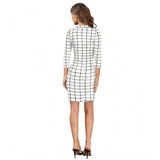 White polyester solid high neck full sleeve dress for women, perfect for formal occasions