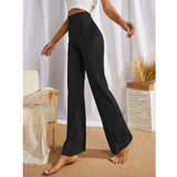 Black polyester regular-fit women's pant, solid design for casual wear