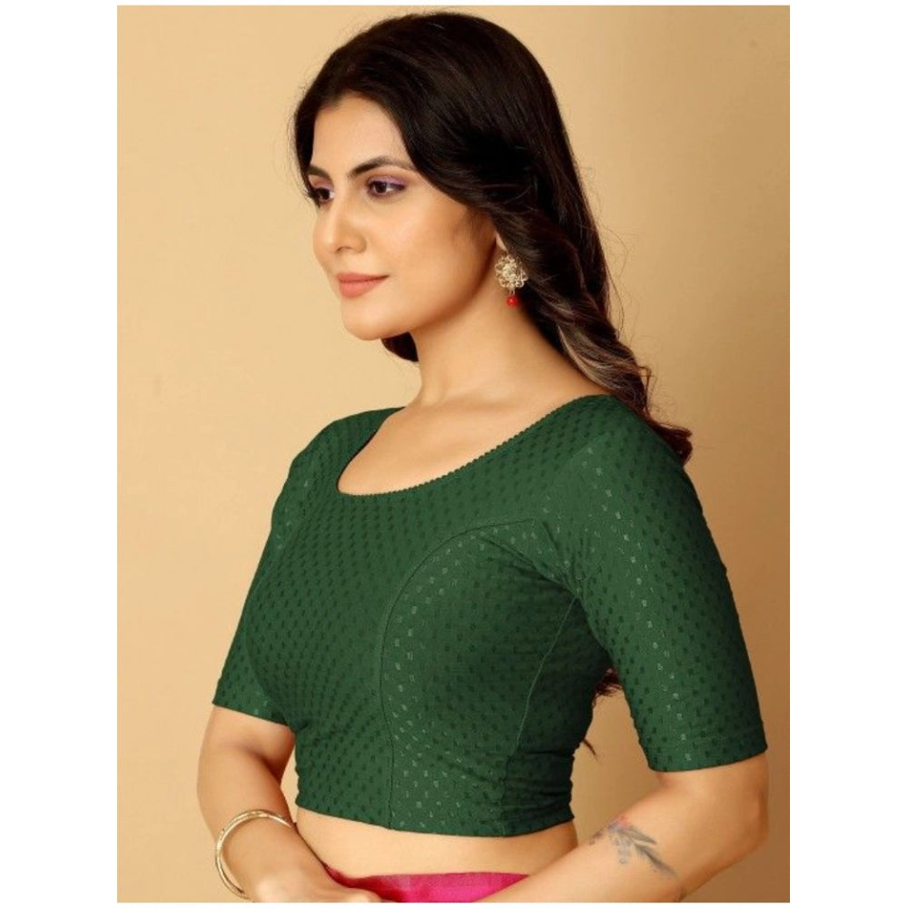 Green hosiery printed short sleeves crop blouse pack of 2, non-padded round neck on model