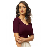 Purple hosiery print short sleeve round neck crop blouse set, non-padded for women's fashion