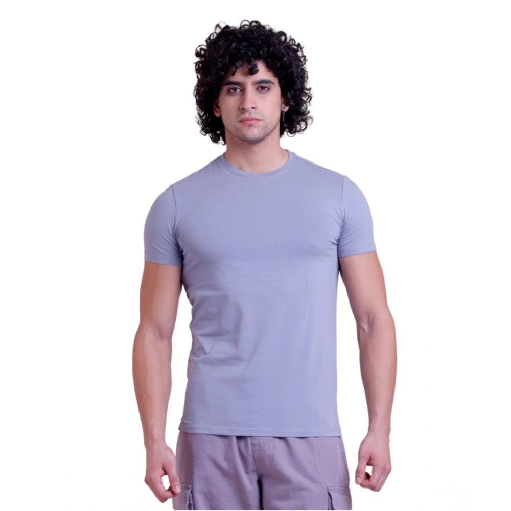 Purple cotton men's casual half sleeve round neck solid t-shirt, wearable fashion for everyday style