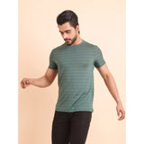 Green nylon casual t-shirt for men, solid design with half sleeves