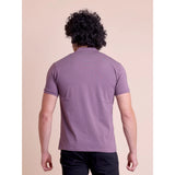 Men's Casual Cotton Solid Half Sleeve Mandarin Collar T-Shirt (Berry)
