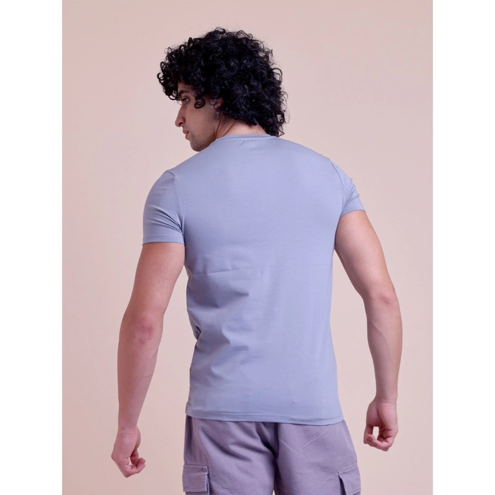 Purple cotton men's casual t-shirt with half sleeves and round neck, solid pattern design