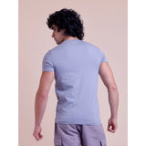 Purple cotton men's casual t-shirt with half sleeves and round neck, solid pattern design