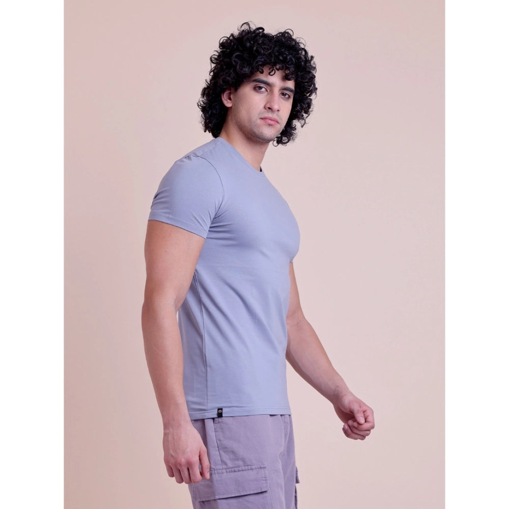 Purple cotton men's casual solid half sleeve round neck t-shirt - wearable fashion accessory