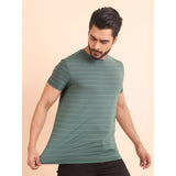 Green nylon men's casual half-sleeve round neck solid T-shirt