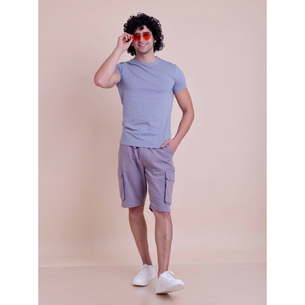 Purple cotton men's casual half sleeve round neck solid t-shirt, vivid color on display