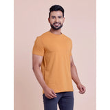 Men's Casual Cotton Solid Half Sleeve Round Neck T-Shirt (Brown)