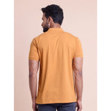 Men's Casual Cotton Solid Half Sleeve Mandarin Collar T-Shirt (Brown)