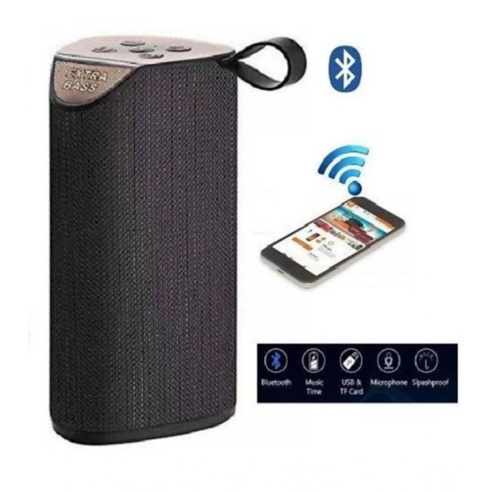 Black plastic rubber wireless TG111 Bluetooth speaker, USB chargeable audio device for modern home or outdoor settings
