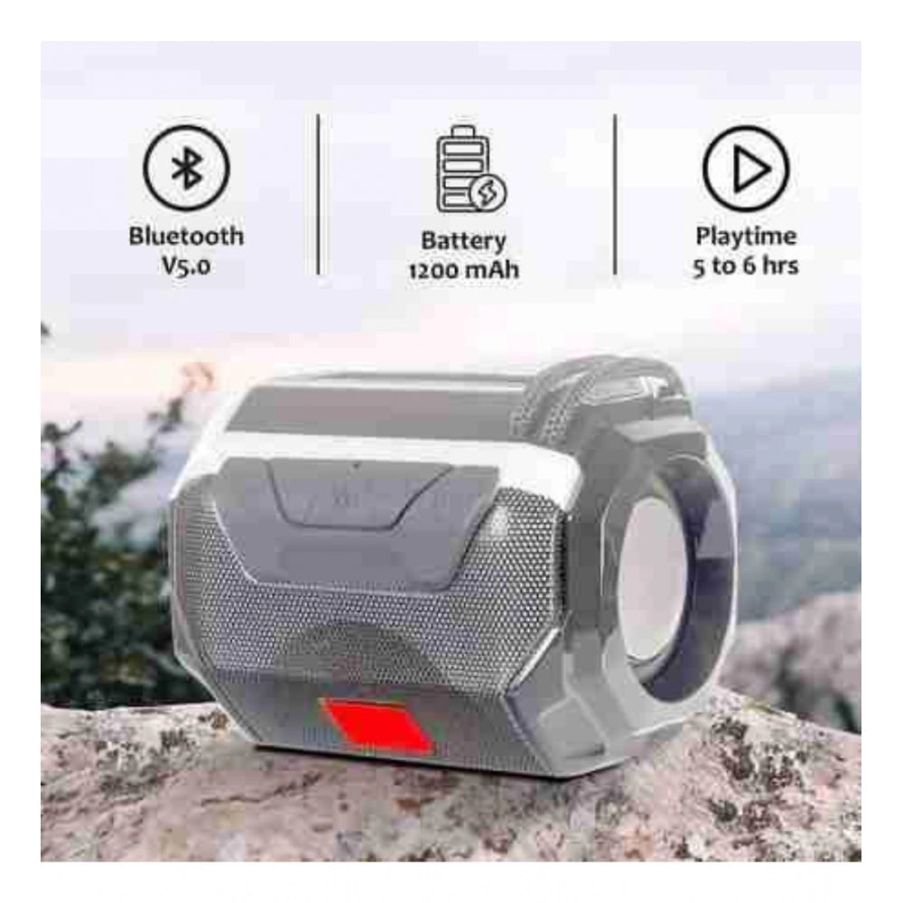 Grey plastic rubber wireless A005 Bluetooth speaker, USB chargeable on tabletop