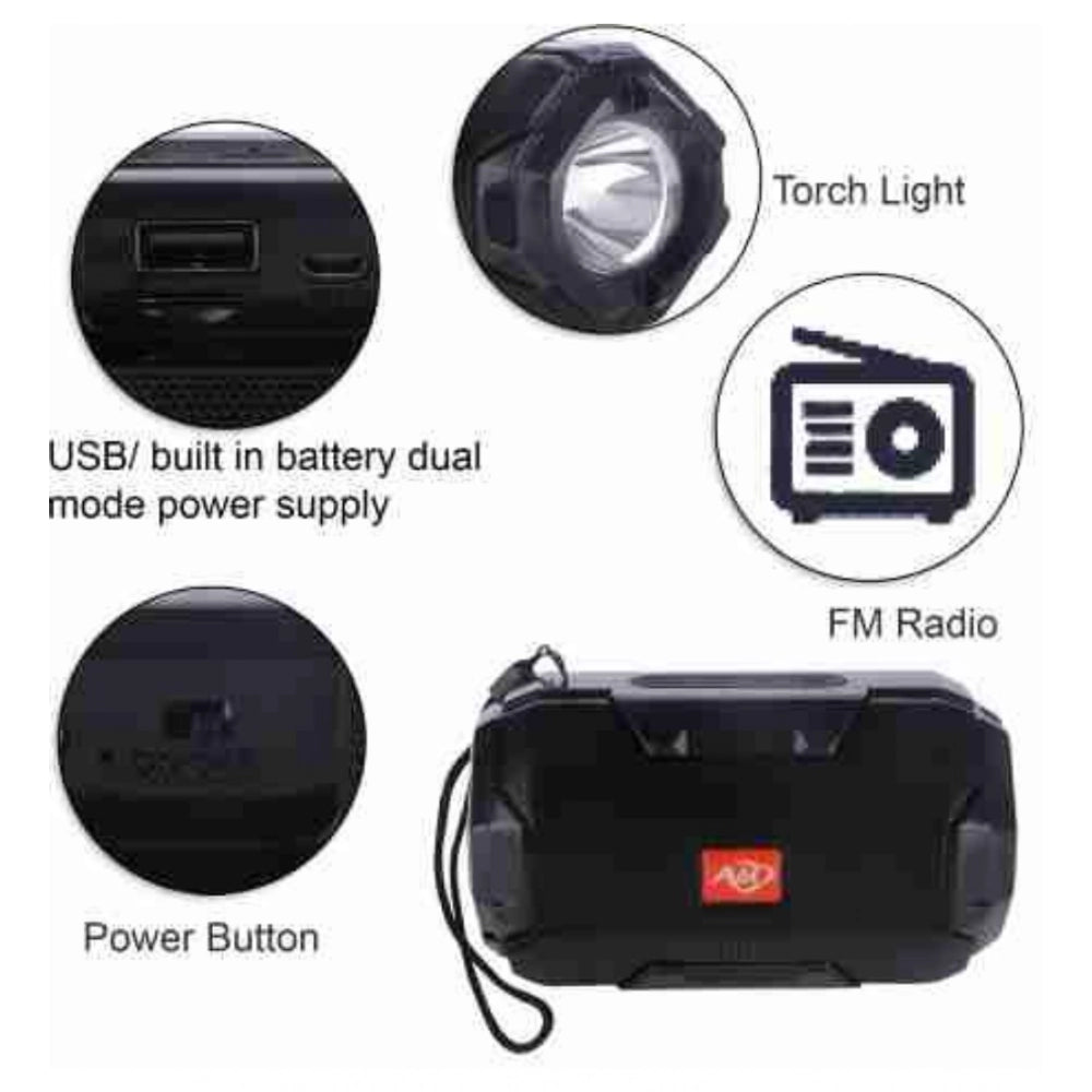 Black plastic rubber wireless Bluetooth speaker AO105 on charging pad