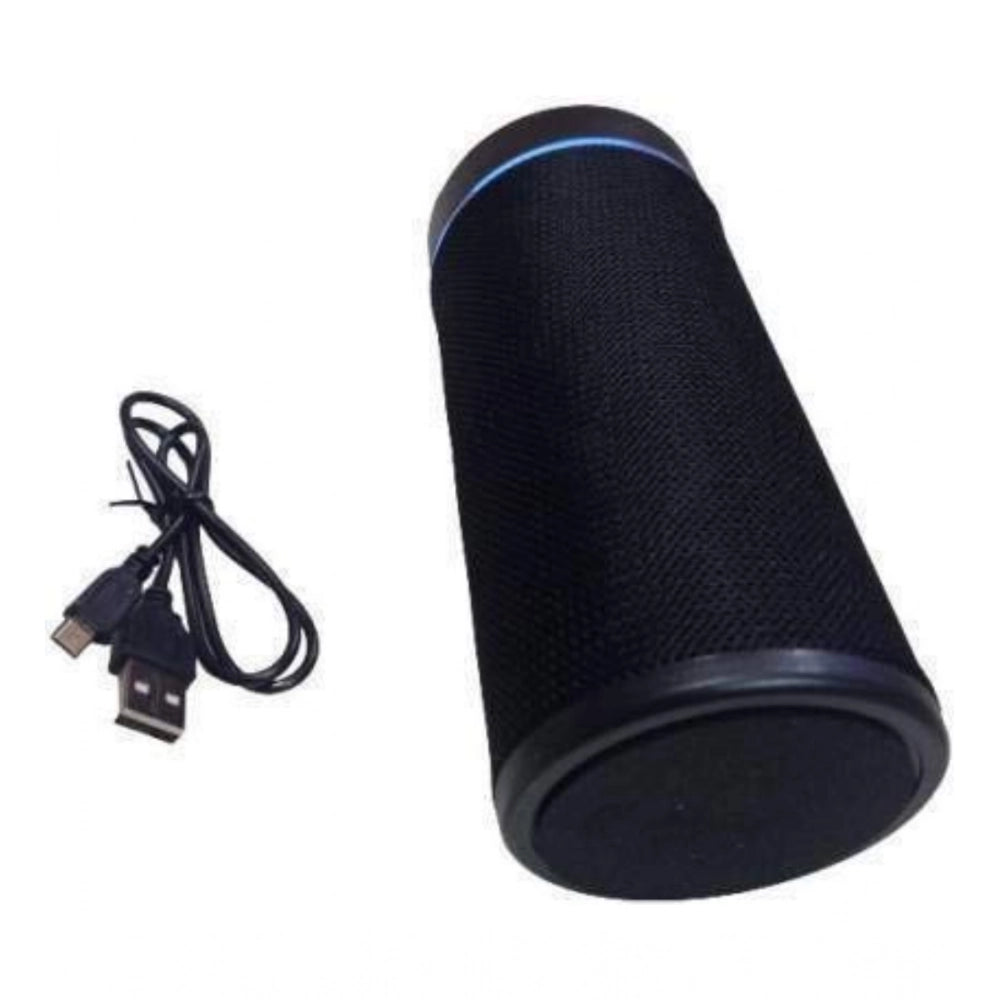 Black plastic rubber wireless Bluetooth speaker (KT125), USB chargeable, on tabletop