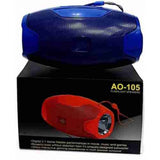 Blue plastic rubber wireless Bluetooth speaker (AO105 model), USB chargeable on tabletop