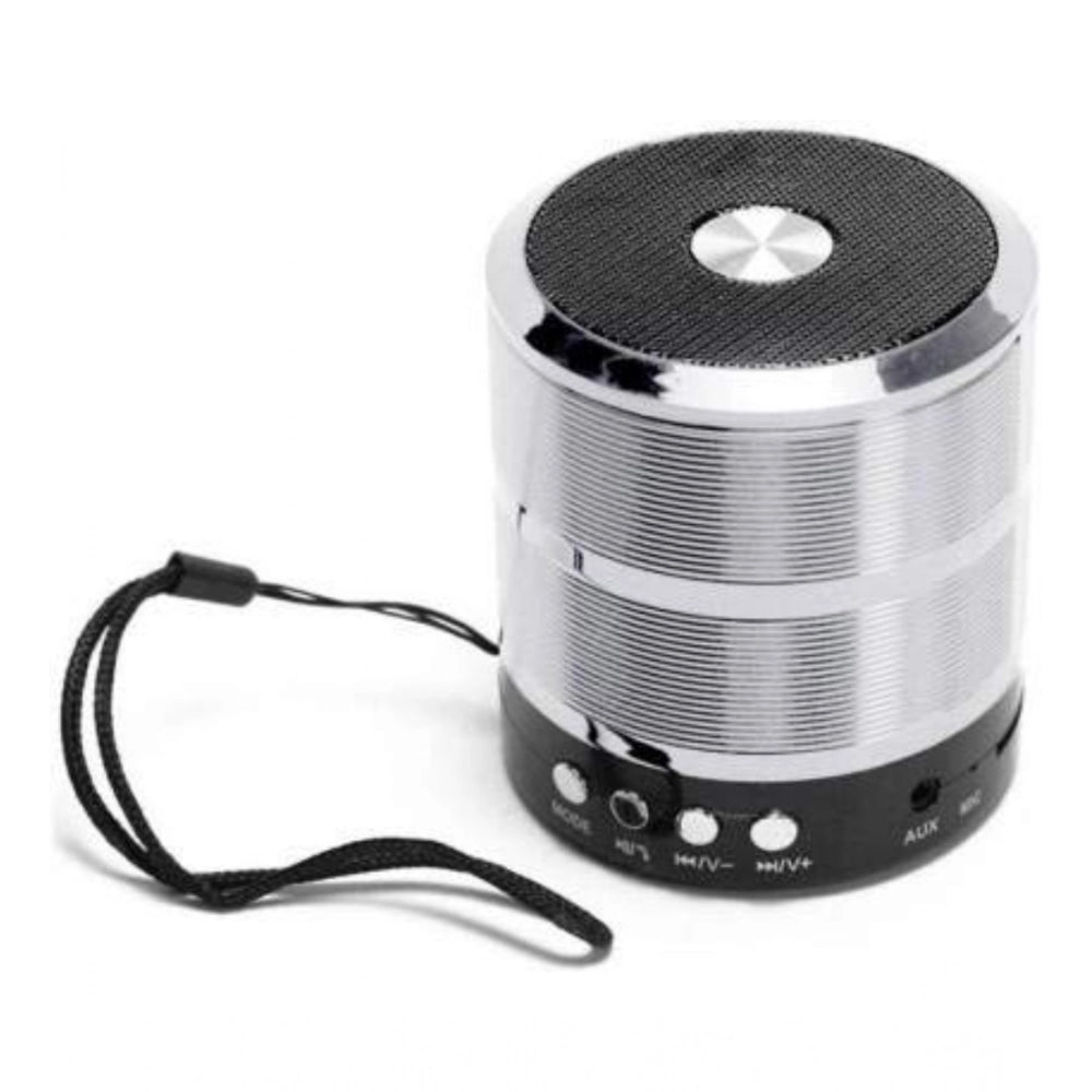 Silver plastic rubber wireless Bluetooth speaker, USB chargeable for modern home audio setup