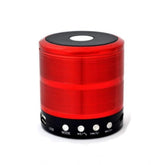 Red plastic rubber wireless Bluetooth speaker (WS887), portable audio device for music streaming, USB chargeable, on tabletop