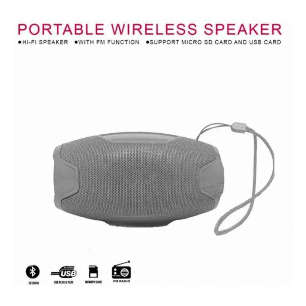 Grey plastic rubber wireless AO105 Bluetooth speaker, USB chargeable audio device on table