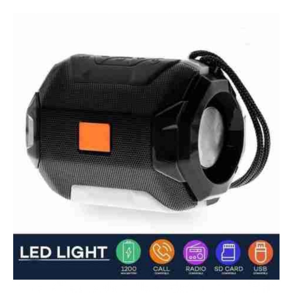 Black plastic rubber wireless A005 Bluetooth speaker, USB chargeable audio device on table