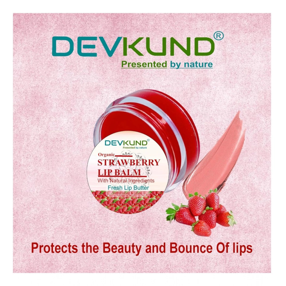 Natural plant-based strawberry lip balm for dry skin, 10gm. Unisex formula for chapped lips
