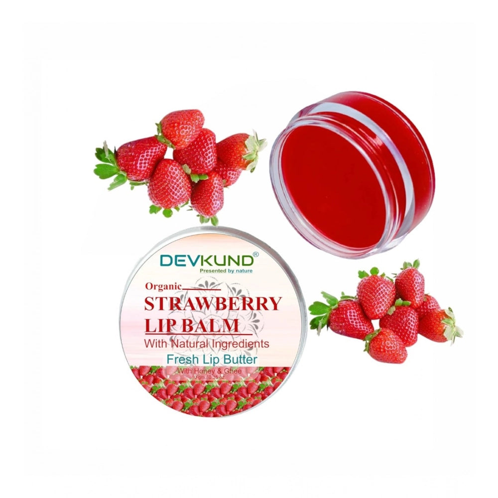 Natural plant-based strawberry lip balm (10gm) for dry skin, perfect for chapped lips