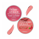 Natural plant-based cherry & strawberry lip balm pack of 2 (10gm) for dry skin, close-up view