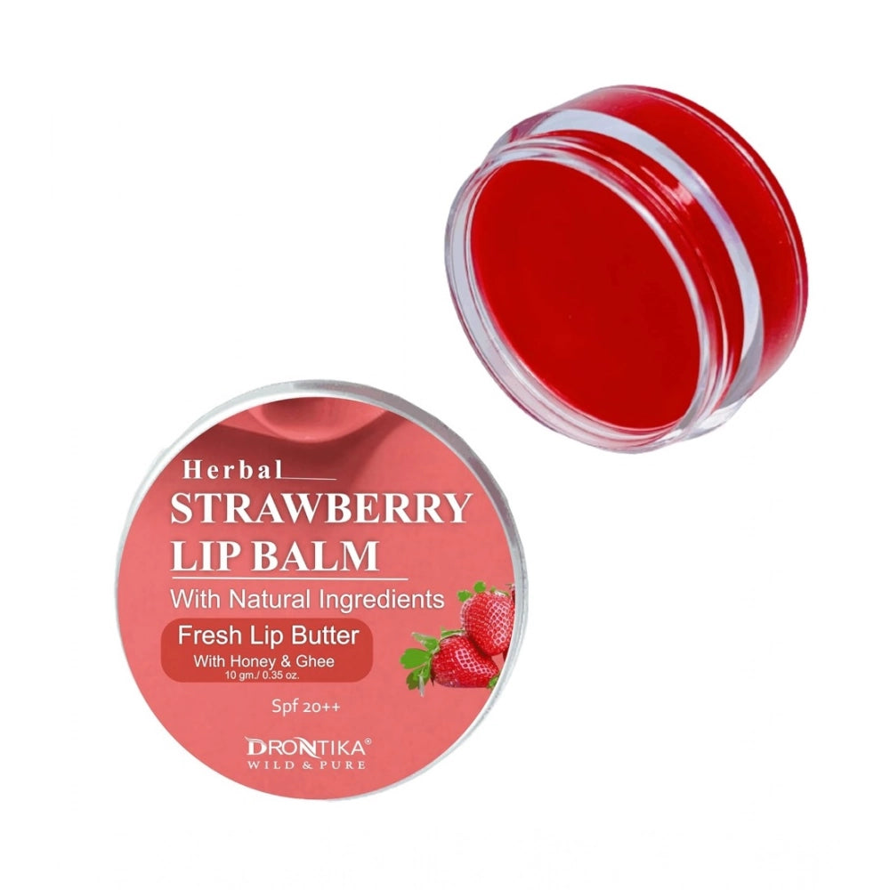 Natural strawberry lip balm (10gm) for dry, chapped lips - plant-based herbal solution