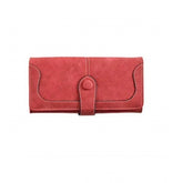 Red faux leather medium wallet with snap button, ideal for women's accessories
