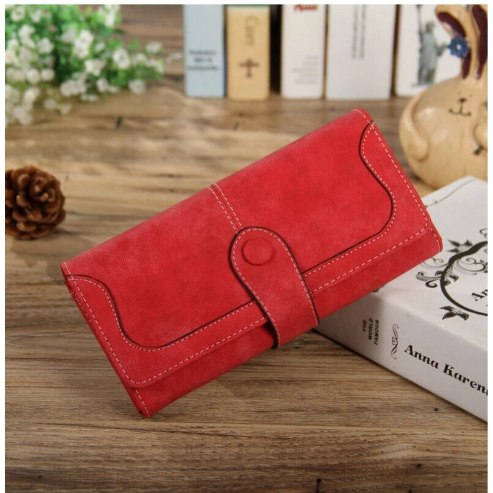 Red faux leather medium wallet, solid design for women's accessories