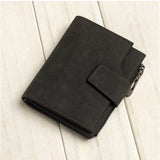 Black vegan leather small zipper wallet, solid pattern for women's accessories