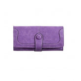 Purple faux leather medium wallet with snap button, solid pattern for women's accessories