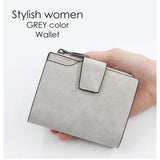 Grey vegan leather small zipper wallet for women, solid pattern design