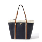 Dark blue faux leather large shoulder zipper handbag with two handle straps and fix sling strap
